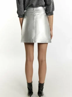 Faina Röcke<Damen Lederrock silber uni