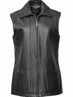 JCC Jacken & Westen<Damen Lederweste schwarz uni