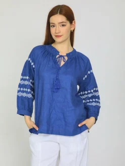 Vicci Germany Blusen<Damen Leinenbluse blau bedruckt