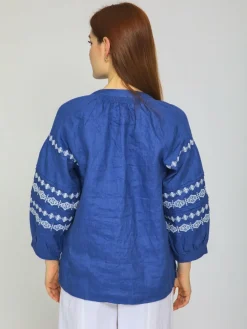 Vicci Germany Blusen<Damen Leinenbluse blau bedruckt