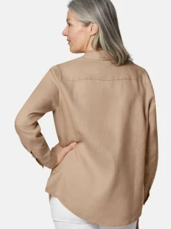 Goldner Blusen<Damen Leinenbluse - Bequeme Damen Businessbluse melange uni