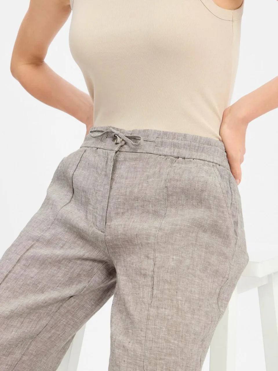 Opus Hosen<Damen Leinenhose - Maikito khaki beige meliert