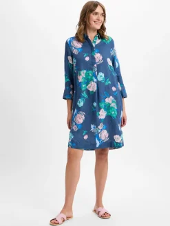 Franco Callegari Kleider<Damen Leinenkleid marine grün gemustert