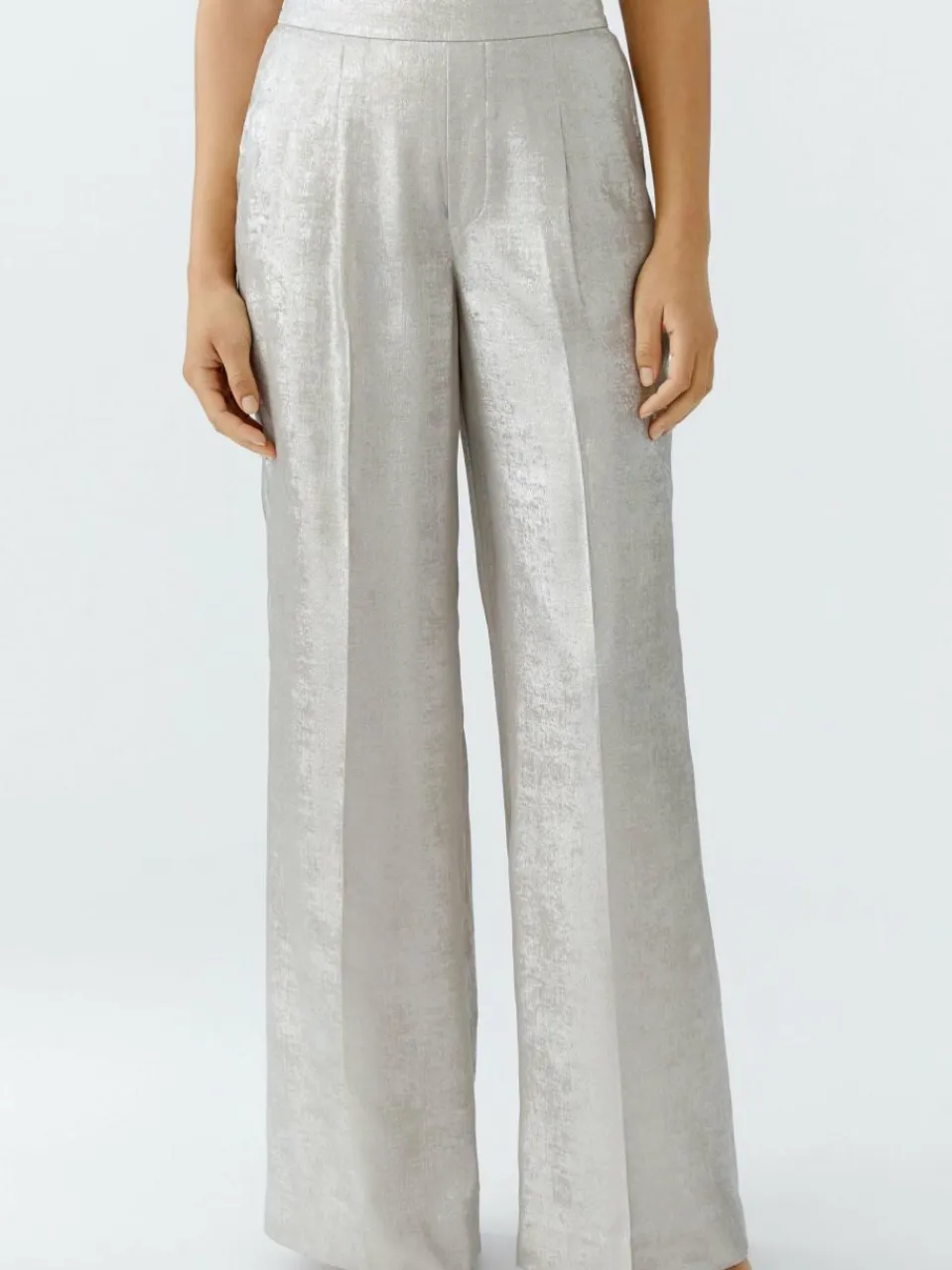 Oui Hosen<Damen Marlenehose silber uni