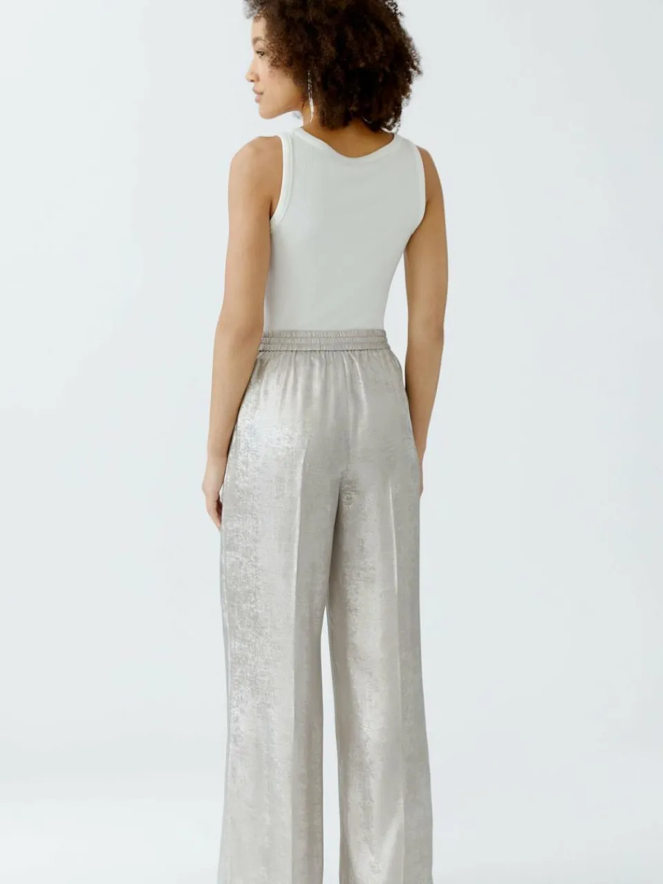 Oui Hosen<Damen Marlenehose silber uni
