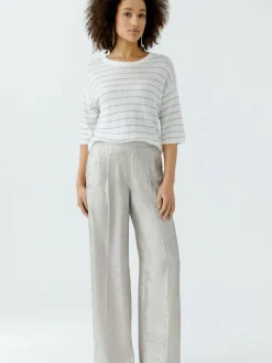 Oui Hosen<Damen Marlenehose silber uni