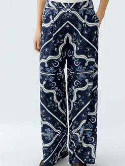 Oui Hosen<Damen Marlenehose blau bedruckt