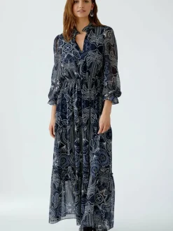 Oui Kleider<Damen Maxikleid blau gemustert