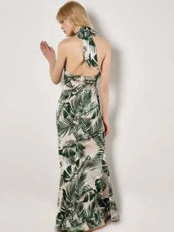 Apricot Kleider<Damen Maxikleid beige gemustert