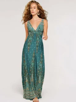 Apricot Kleider<Damen Maxikleid blau gemustert