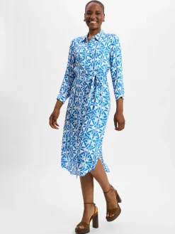 Marie Lund Kleider<Damen Maxikleid blau weiß gemustert