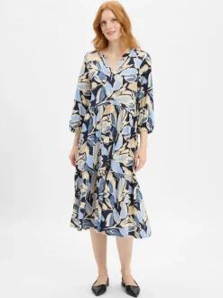 soyaconcept® Kleider<Damen Maxikleid - SCFelicity beige marine gemustert