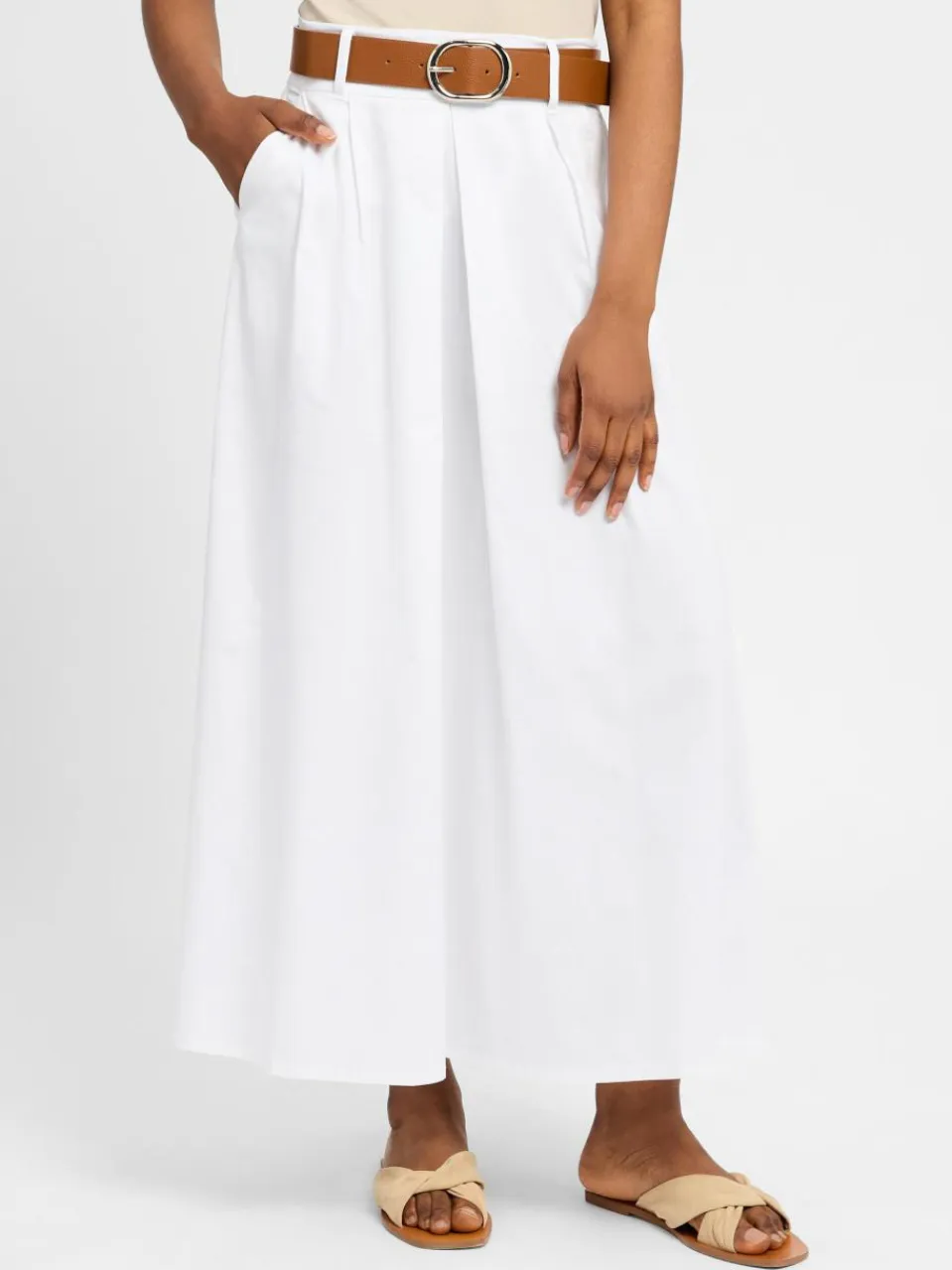 zero Röcke<Damen Maxirock weiß braun uni