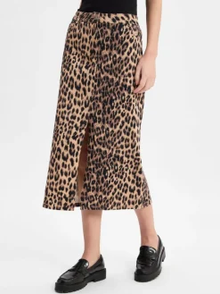 Marie Lund Röcke<Damen Midi-Jeansrock camel schwarz gemustert