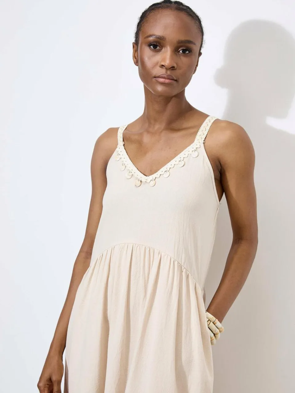 Apricot Kleider<Damen Midikleid beige uni