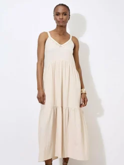 Apricot Kleider<Damen Midikleid beige uni