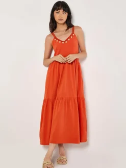 Apricot Kleider<Damen Midikleid orange uni
