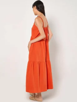 Apricot Kleider<Damen Midikleid orange uni