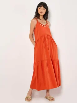 Apricot Kleider<Damen Midikleid orange uni