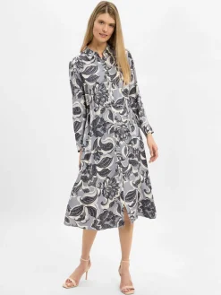 comma Kleider<Damen Midikleid marine ecru gemustert