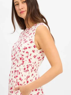 Msch Copenhagen Kleider<Damen Midikleid - MSCHFalisha ecru himbeer gemustert