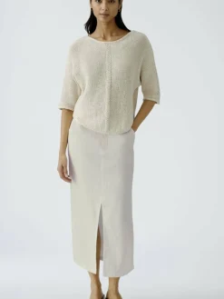 Oui Röcke<Damen Midirock beige uni