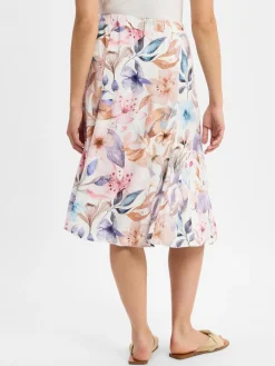 Franco Callegari Röcke<Damen Midirock mit Leinenanteil flieder weiß bedruckt