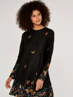 Apricot Kleider<Damen Minikleid schwarz gemustert