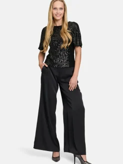 Vera Mont Blusen<Damen Pailletten-Bluse schwarz uni