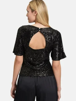 Vera Mont Blusen<Damen Pailletten-Bluse schwarz uni