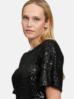 Vera Mont Blusen<Damen Pailletten-Bluse schwarz uni