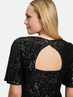 Vera Mont Blusen<Damen Pailletten-Bluse schwarz uni