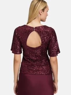 Vera Mont Blusen<Damen Pailletten-Bluse bordeaux uni