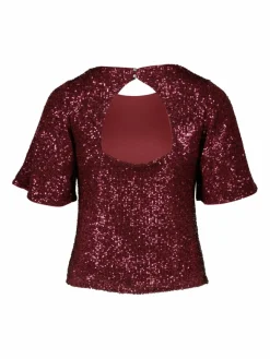 Vera Mont Blusen<Damen Pailletten-Bluse bordeaux uni