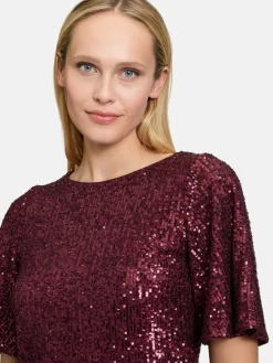 Vera Mont Blusen<Damen Pailletten-Bluse bordeaux uni