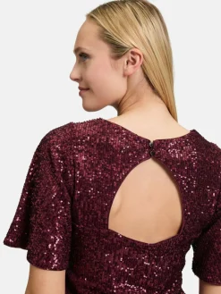 Vera Mont Blusen<Damen Pailletten-Bluse bordeaux uni