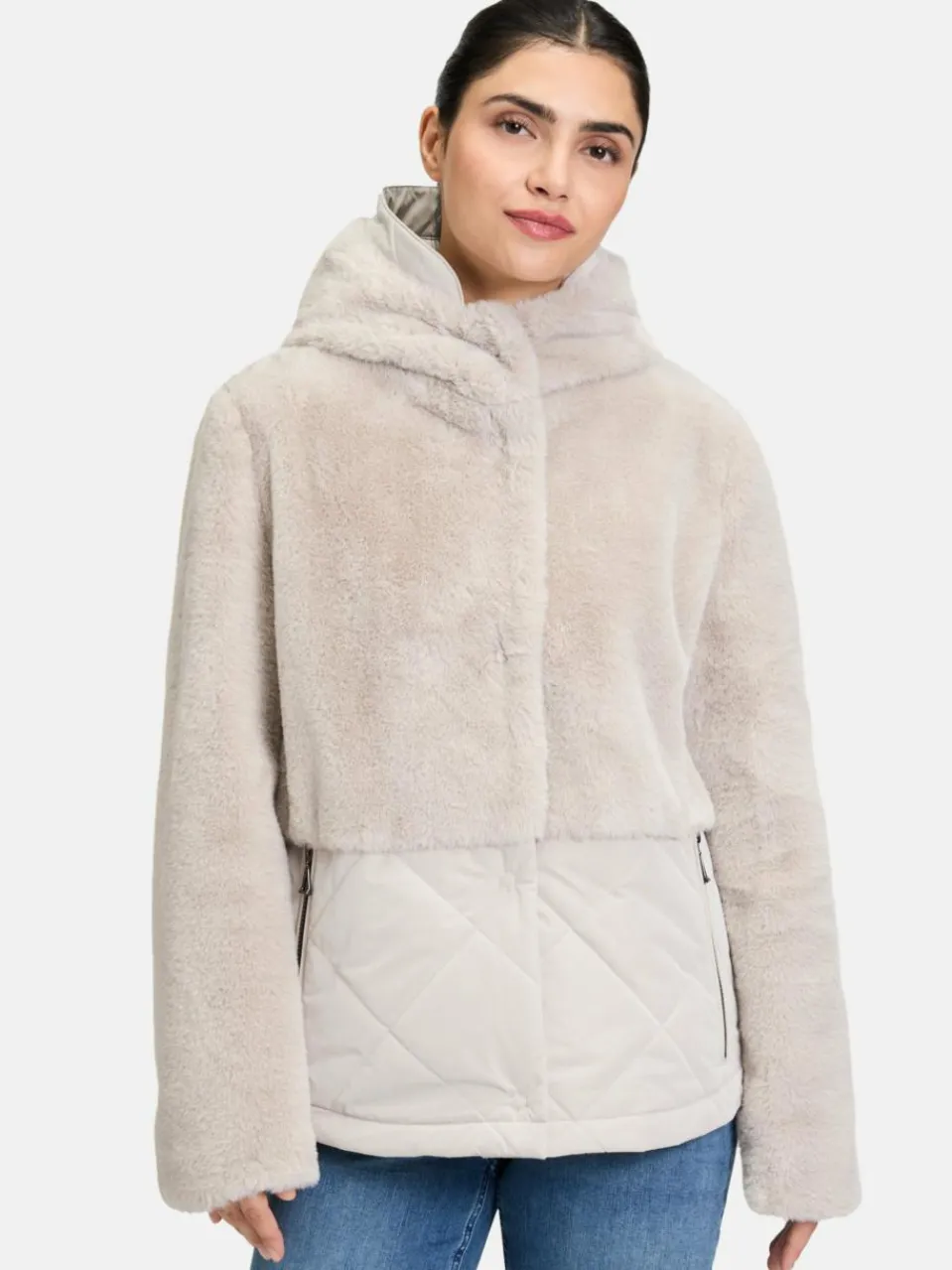 Amber & June Jacken & Westen<Damen Plüschjacke grau uni