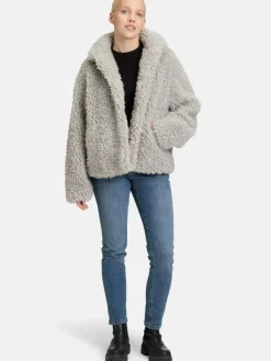 Amber & June Jacken & Westen<Damen Plüschjacke grau light stone uni