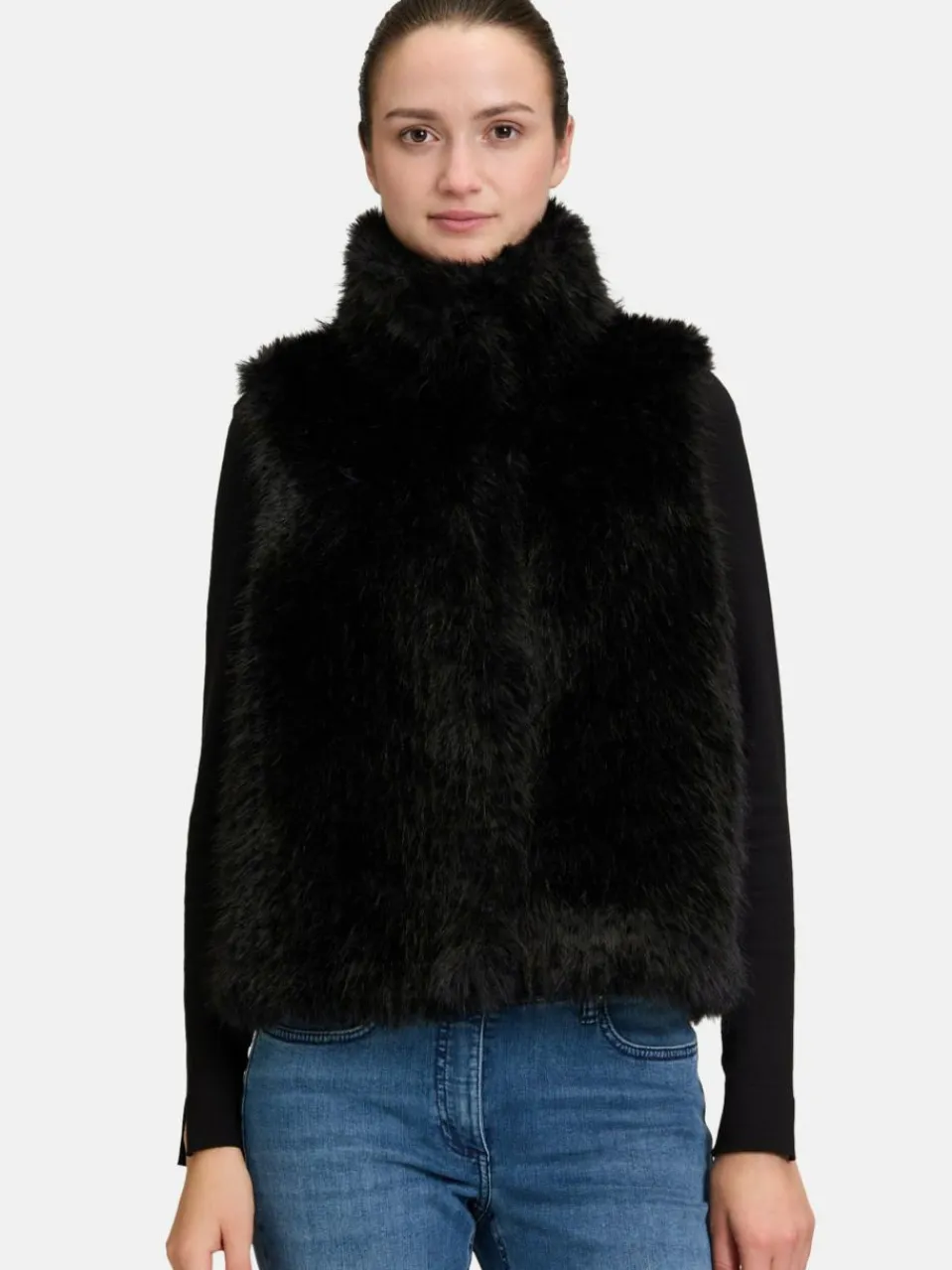 Amber & June Jacken & Westen<Damen Plüschweste schwarz uni