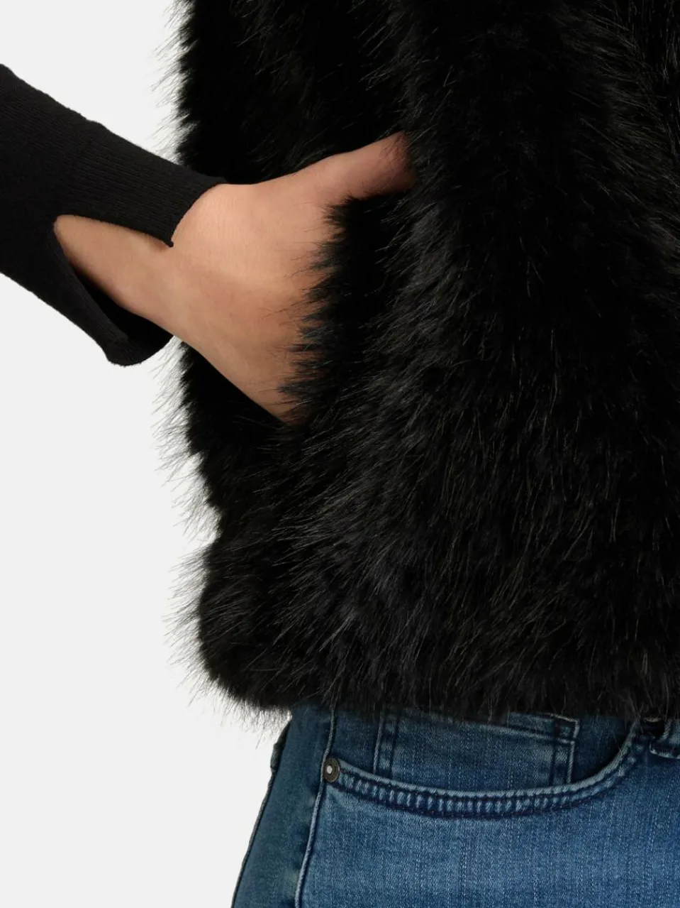 Amber & June Jacken & Westen<Damen Plüschweste schwarz uni