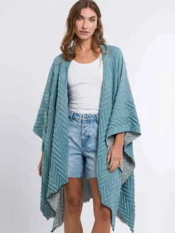 Fraas Pullover & Strickjacken<Damen Poncho blau uni