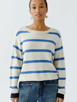 Oui Pullover & Strickjacken<Damen Pullover weiß blau gestreift