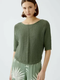 Oui Pullover & Strickjacken<Damen Pullover oliv uni