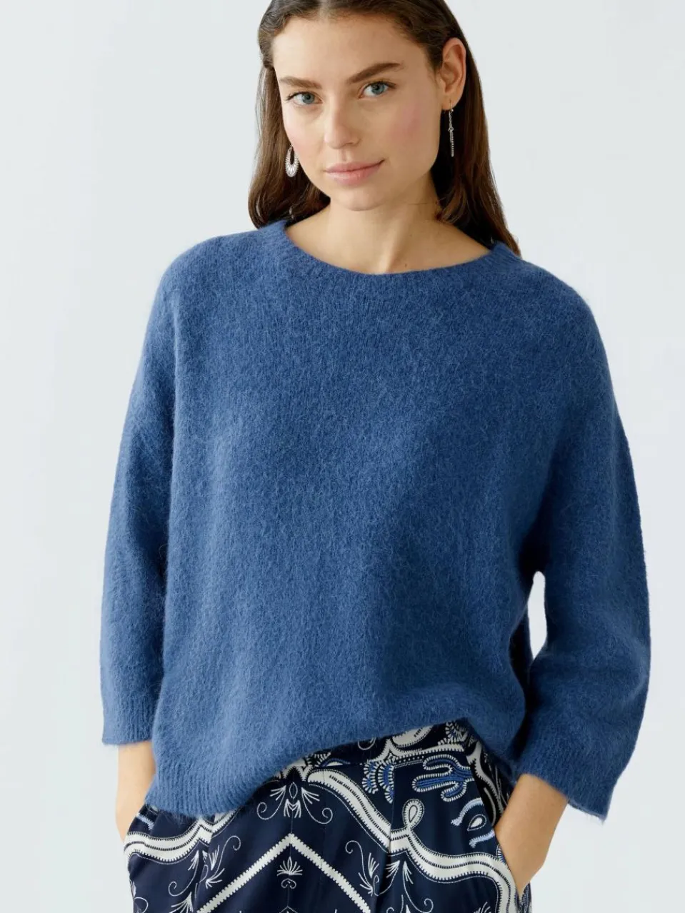 Oui Pullover & Strickjacken<Damen Pullover blau uni