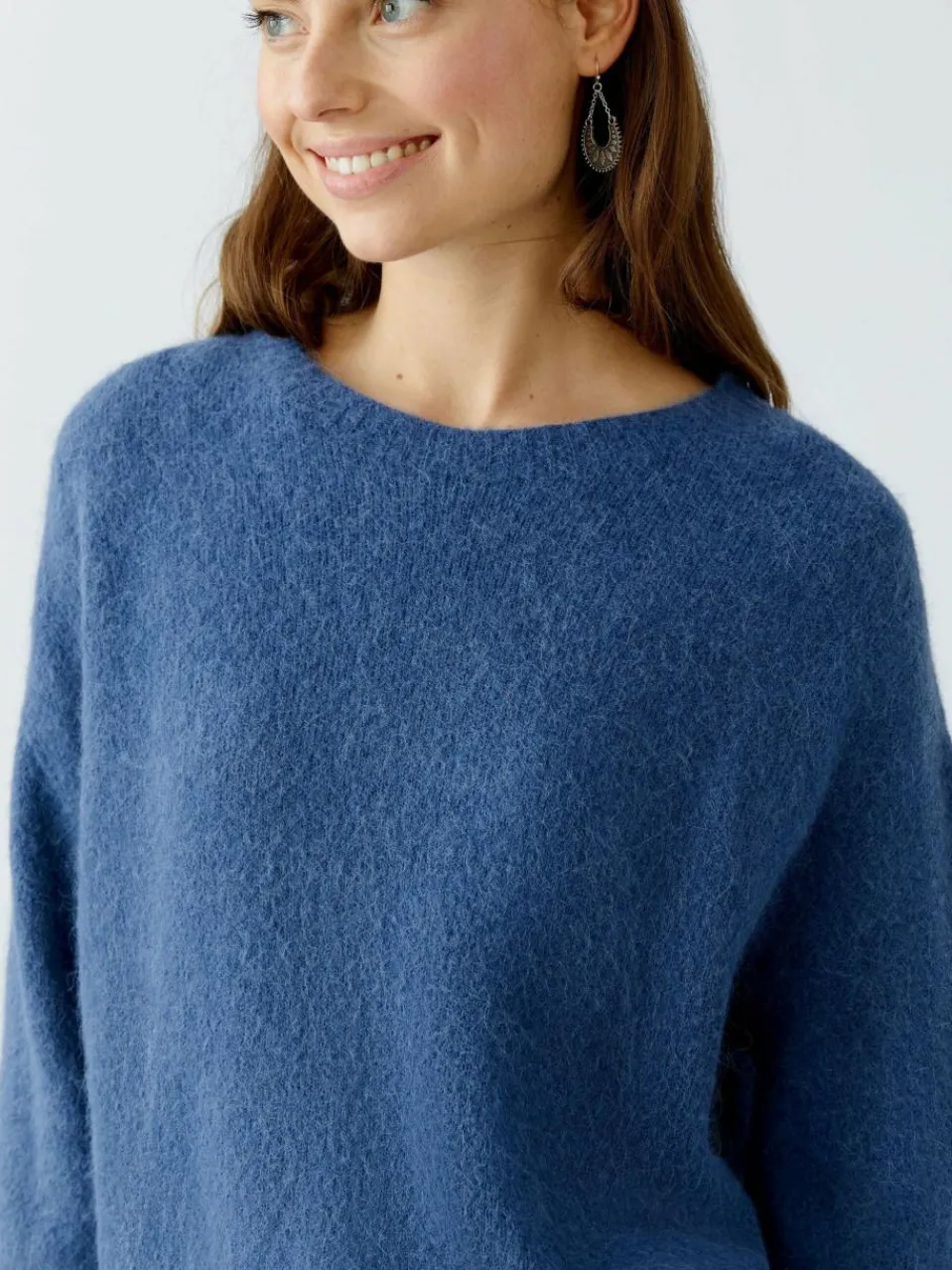 Oui Pullover & Strickjacken<Damen Pullover blau uni