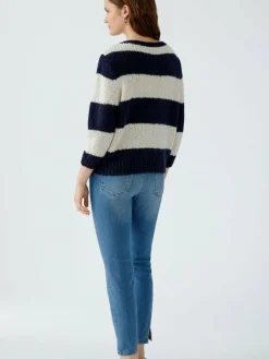 Oui Pullover & Strickjacken<Damen Pullover blau ecru gestreift
