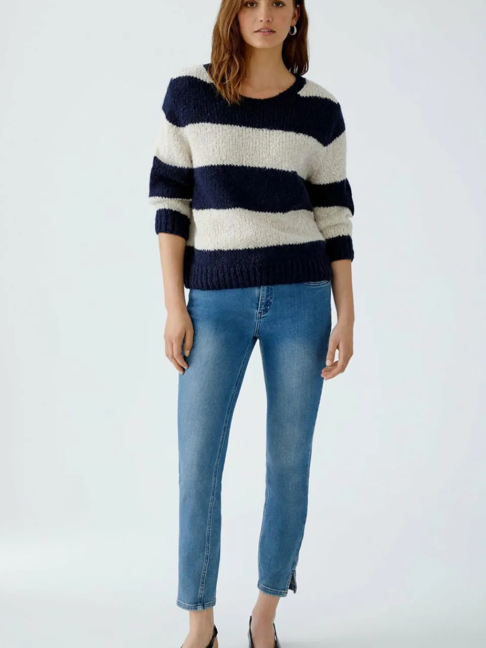 Oui Pullover & Strickjacken<Damen Pullover blau ecru gestreift