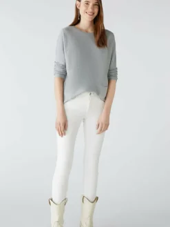 Oui Pullover & Strickjacken<Damen Pullover hellgrau uni