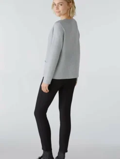 Oui Pullover & Strickjacken<Damen Pullover hellgrau uni