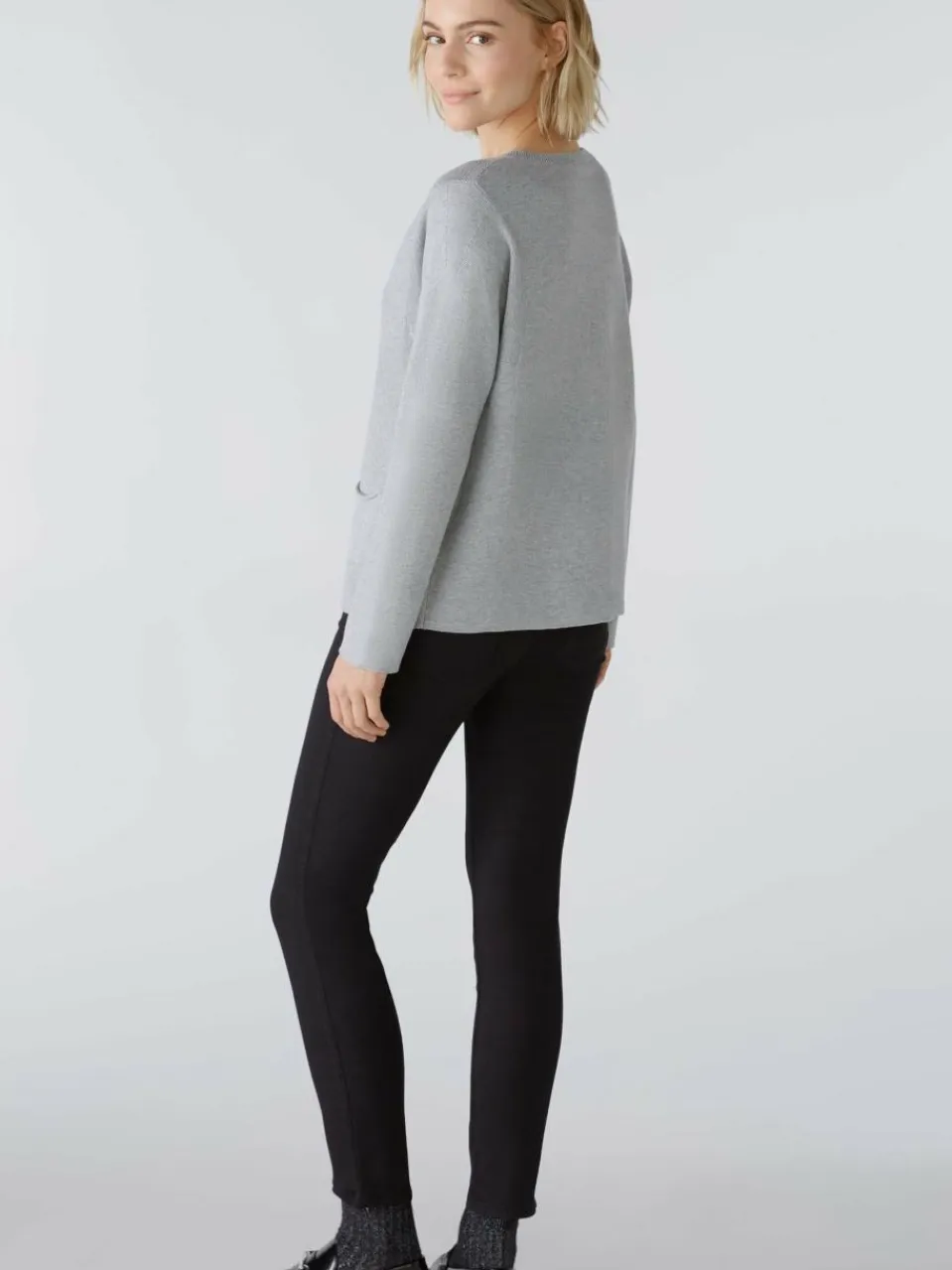 Oui Pullover & Strickjacken<Damen Pullover hellgrau uni